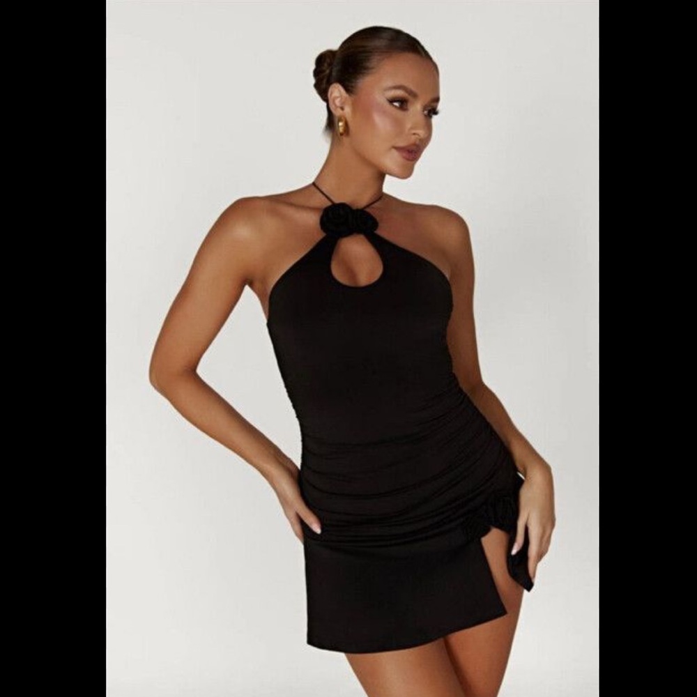 Meshki Black Halter Bodycon Mini Dress